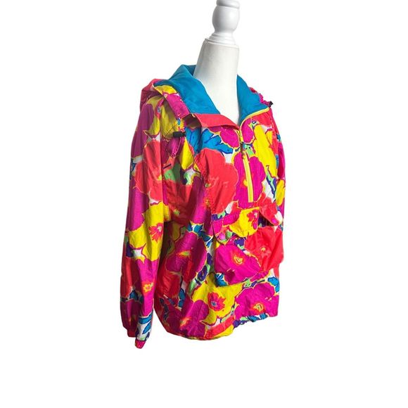 Obermeyer Neon Vintage Floral Hooded Ski Snow Jacket Sz‎ Medium Juniors Girls - Picture 1 of 8